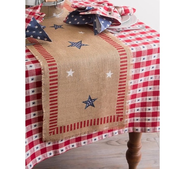 Star Red White & Blue Patriotic Jute Table Runner! - Picture 1 of 6